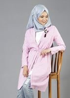 Tesettür giyim PEMBE T 282 Hewes Line Çizgi Desen Bağcıklı Ceket