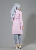 Tesettür giyim PEMBE T 282 Hewes Line Çizgi Desen Bağcıklı Ceket