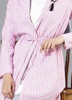 Tesettür giyim PEMBE T 282 Hewes Line Çizgi Desen Bağcıklı Ceket