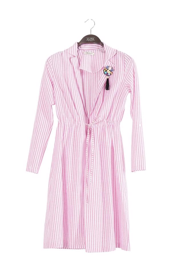 Tesettür giyim  T 282 Hewes Line Çizgi Desen Bağcıklı Ceket - TRENDTESETTÜR