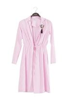 Tesettür giyim PEMBE T 282 Hewes Line Çizgi Desen Bağcıklı Ceket