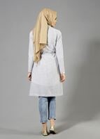 Tesettür giyim GRİ T 282 Hewes Line Çizgi Desen Bağcıklı Ceket