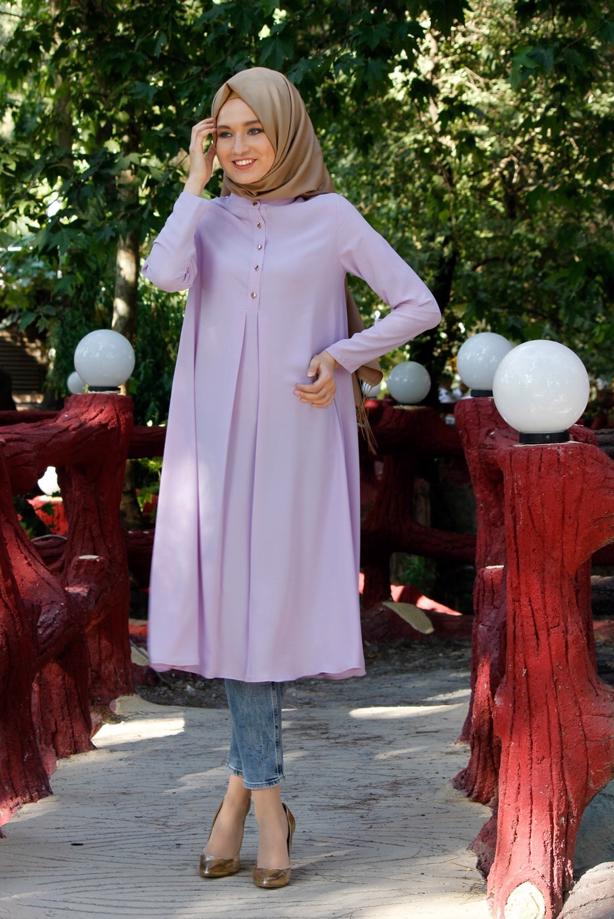 Tesettür giyim  T 283 Hewes Line Düğme Detaylı Tunik - TRENDTESETTÜR