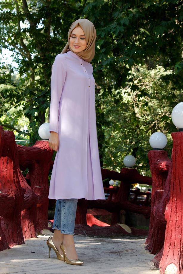 Tesettür giyim  T 283 Hewes Line Düğme Detaylı Tunik - TRENDTESETTÜR