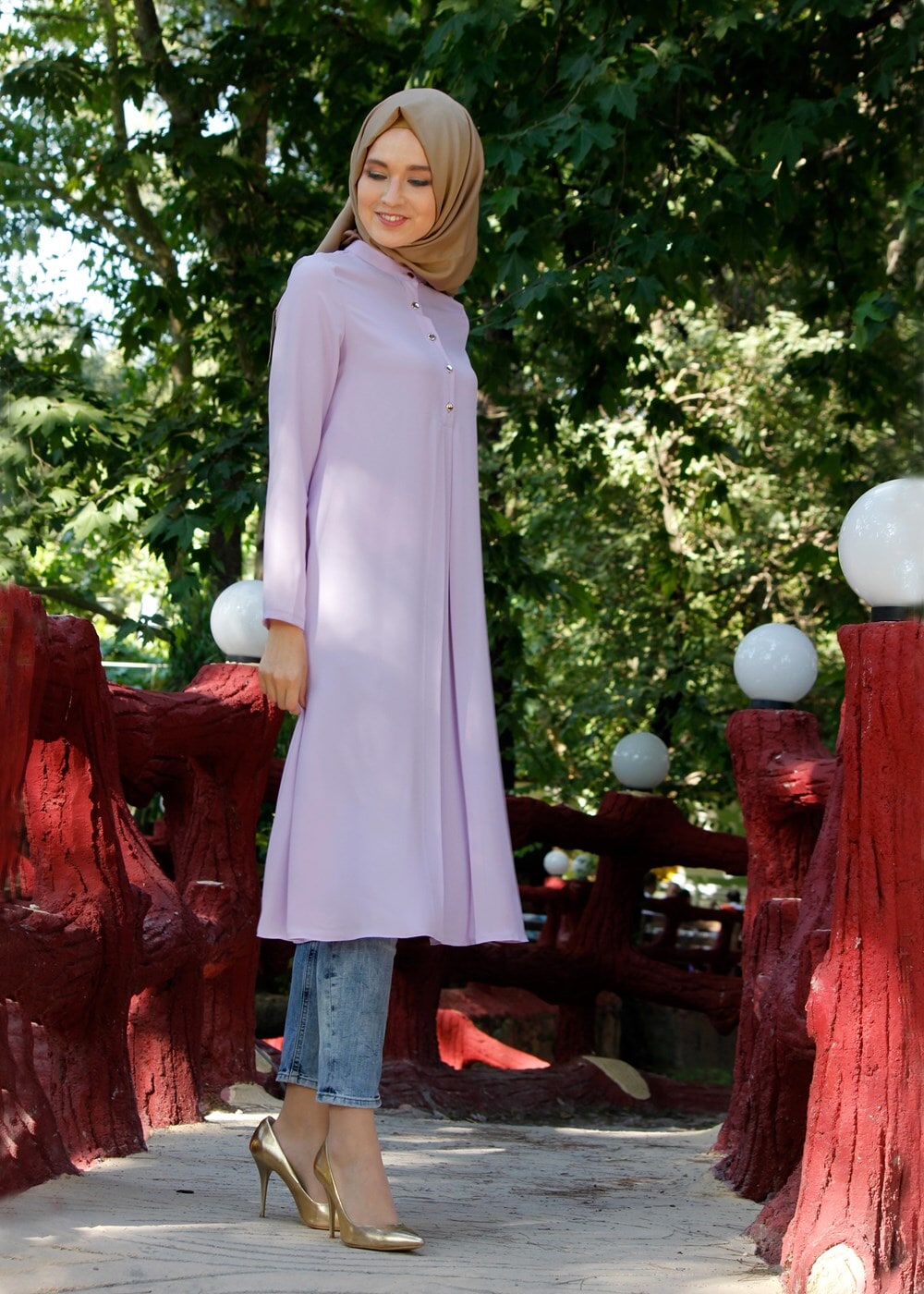 Tesettür giyim MOR T 283 Hewes Line Düğme Detaylı Tunik