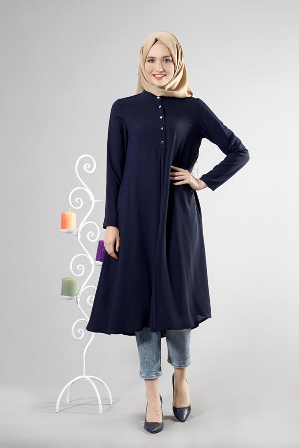 Tesettür giyim  T 283 Hewes Line Düğme Detaylı Tunik - TRENDTESETTÜR