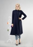 Tesettür giyim LACİVERT T 283 Hewes Line Düğme Detaylı Tunik