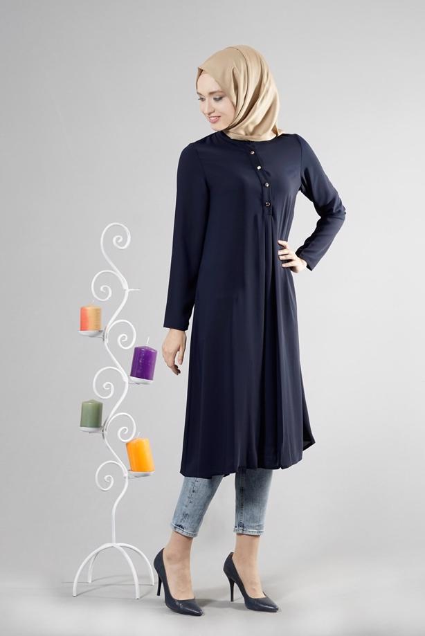 Tesettür giyim  T 283 Hewes Line Düğme Detaylı Tunik - TRENDTESETTÜR