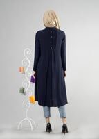 Tesettür giyim LACİVERT T 283 Hewes Line Düğme Detaylı Tunik