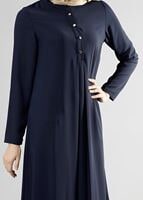 Tesettür giyim LACİVERT T 283 Hewes Line Düğme Detaylı Tunik