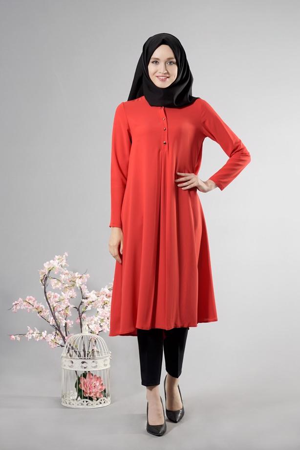 Tesettür giyim  T 283 Hewes Line Düğme Detaylı Tunik - TRENDTESETTÜR