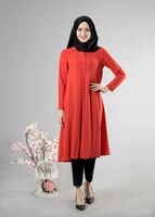 Tesettür giyim YEŞİL T 283 Hewes Line Düğme Detaylı Tunik