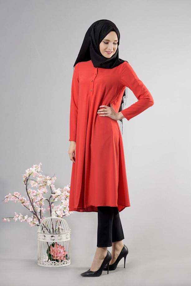 Tesettür giyim  T 283 Hewes Line Düğme Detaylı Tunik - TRENDTESETTÜR