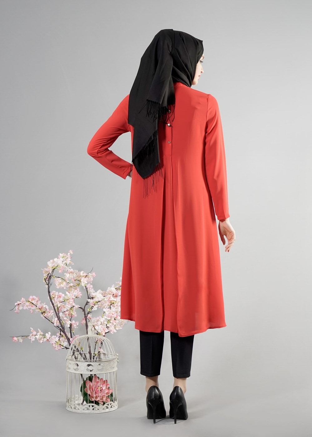 Tesettür giyim YEŞİL T 283 Hewes Line Düğme Detaylı Tunik