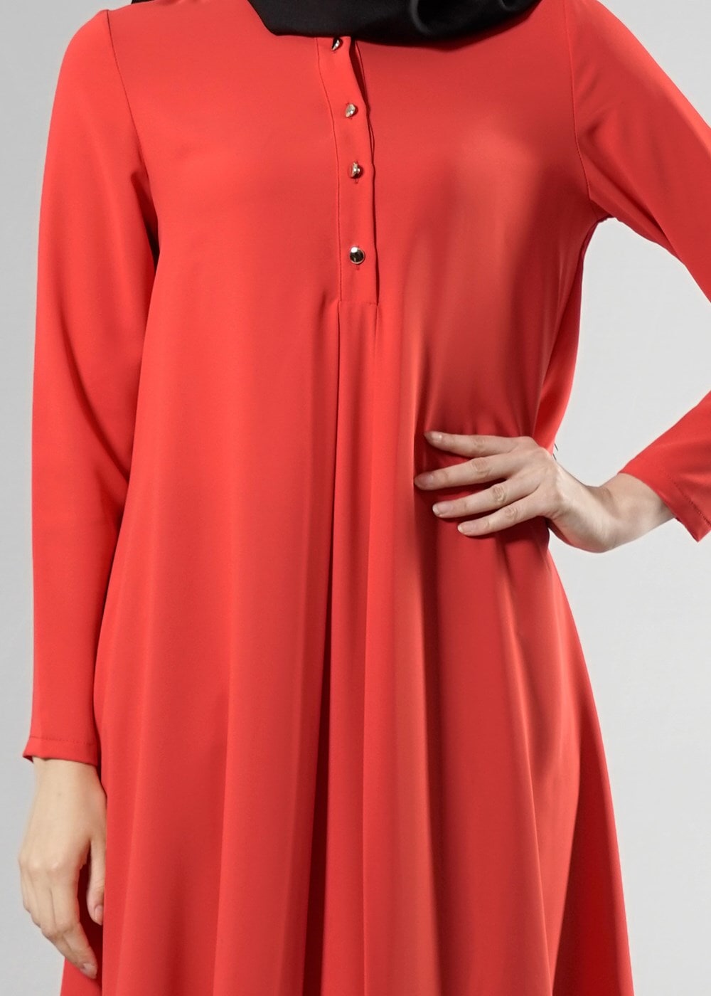 Tesettür giyim YEŞİL T 283 Hewes Line Düğme Detaylı Tunik