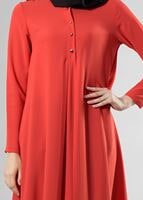 Tesettür giyim YEŞİL T 283 Hewes Line Düğme Detaylı Tunik