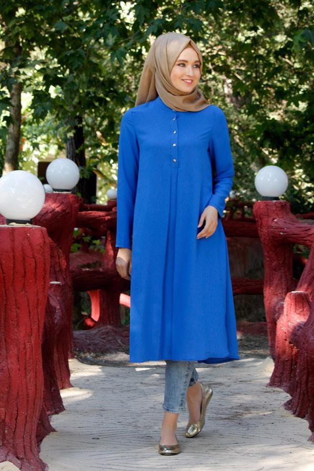 Tesettür giyim  T 283 Hewes Line Düğme Detaylı Tunik - TRENDTESETTÜR