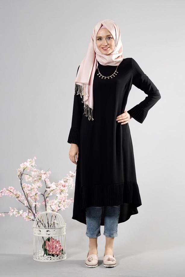Tesettür giyim  T 287 Hewes Line Pilise Detaylı Tunik - TRENDTESETTÜR