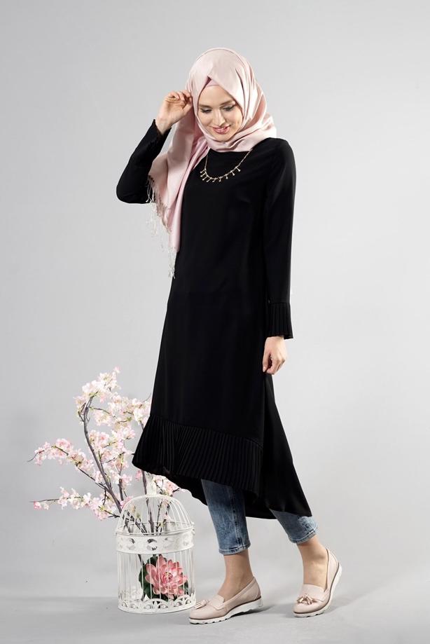 Tesettür giyim  T 287 Hewes Line Pilise Detaylı Tunik - TRENDTESETTÜR
