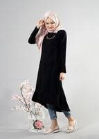 Tesettür giyim SİYAH T 287 Hewes Line Pilise Detaylı Tunik