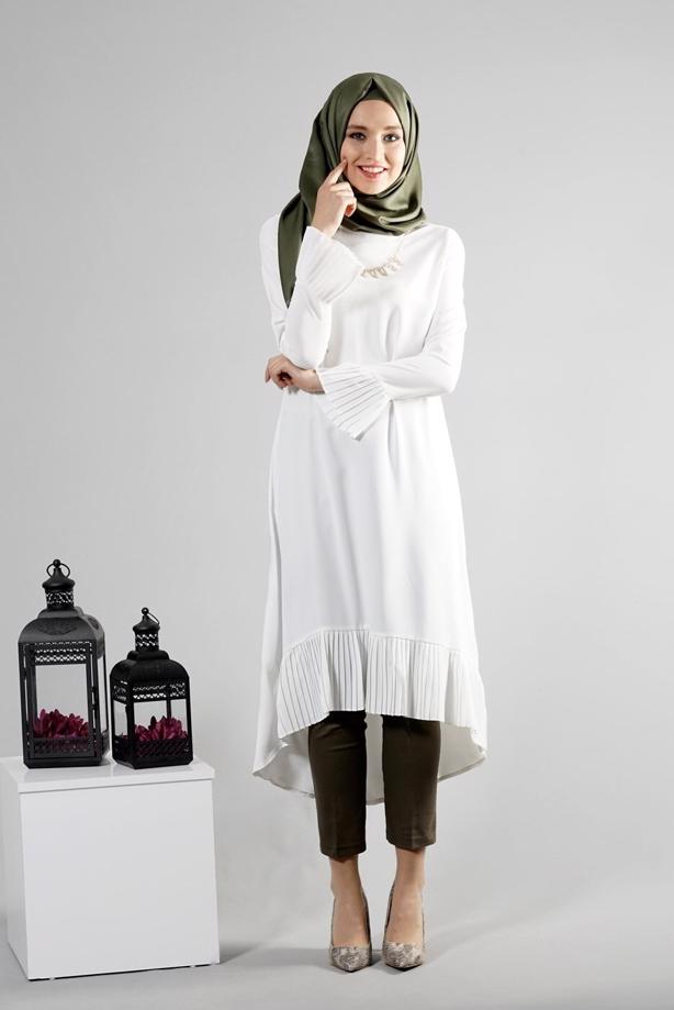 Tesettür giyim  T 287 Hewes Line Pilise Detaylı Tunik - TRENDTESETTÜR