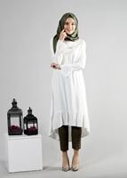 Tesettür giyim KREM T 287 Hewes Line Pilise Detaylı Tunik