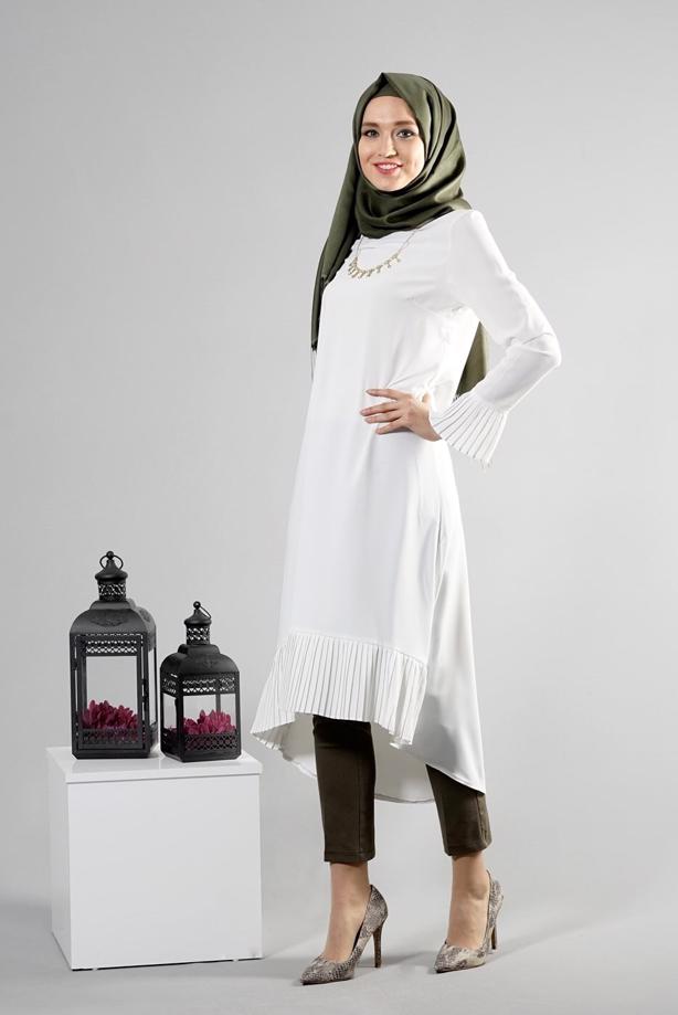 Tesettür giyim  T 287 Hewes Line Pilise Detaylı Tunik - TRENDTESETTÜR