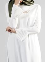 Tesettür giyim KREM T 287 Hewes Line Pilise Detaylı Tunik