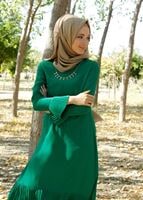 Tesettür giyim YEŞİL T 287 Hewes Line Pilise Detaylı Tunik