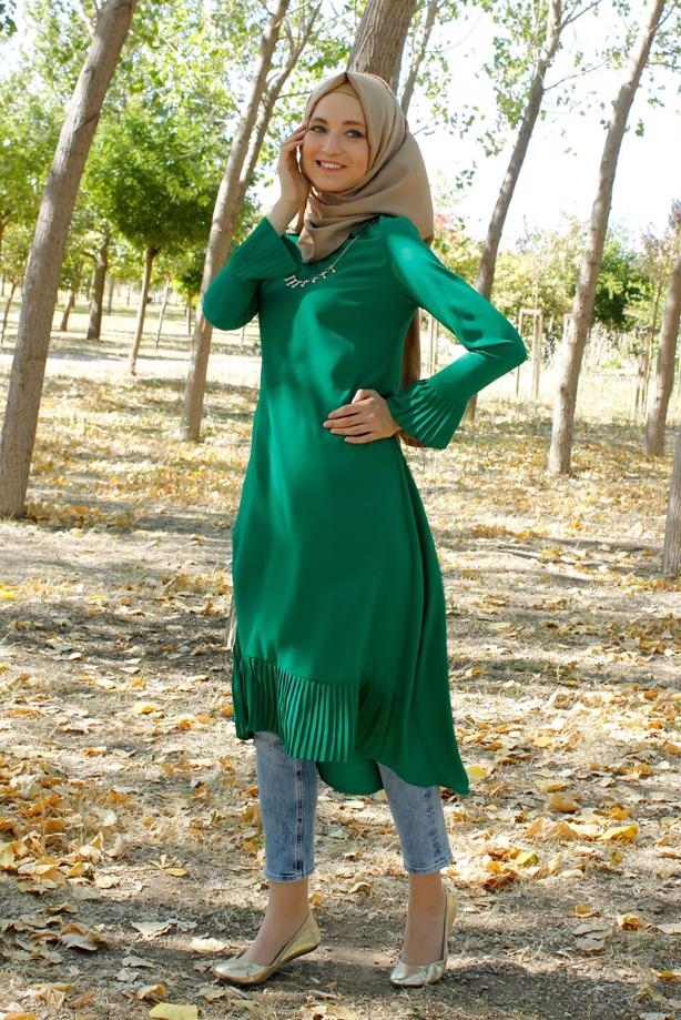 Tesettür giyim  T 287 Hewes Line Pilise Detaylı Tunik - TRENDTESETTÜR