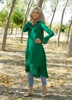 Tesettür giyim YEŞİL T 287 Hewes Line Pilise Detaylı Tunik