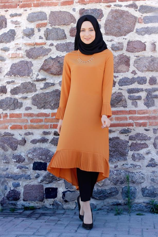 Tesettür giyim  T 287 Hewes Line Pilise Detaylı Tunik - TRENDTESETTÜR