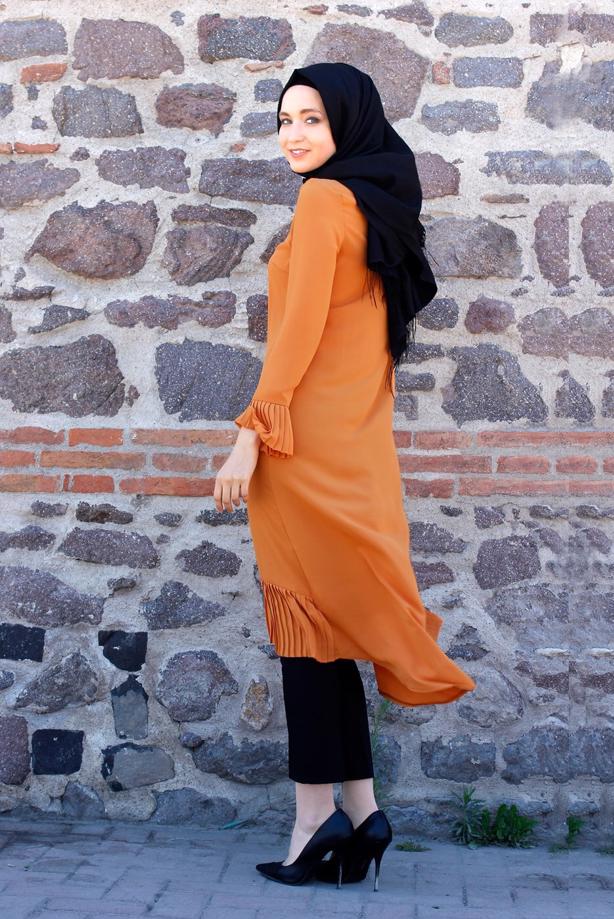 Tesettür giyim  T 287 Hewes Line Pilise Detaylı Tunik - TRENDTESETTÜR