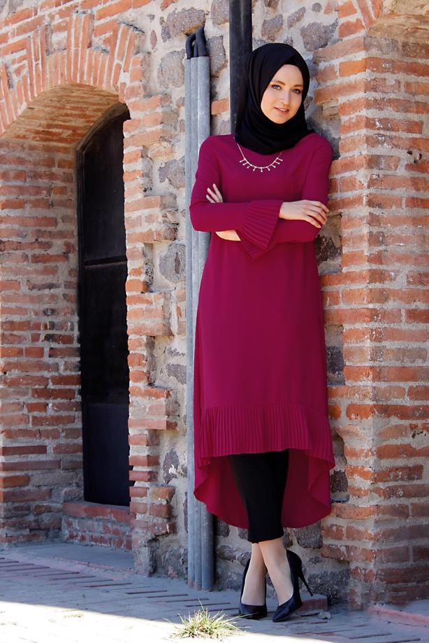 Tesettür giyim  T 287 Hewes Line Pilise Detaylı Tunik - TRENDTESETTÜR