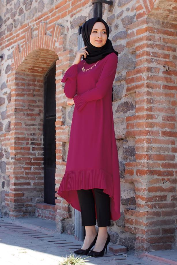 Tesettür giyim  T 287 Hewes Line Pilise Detaylı Tunik - TRENDTESETTÜR