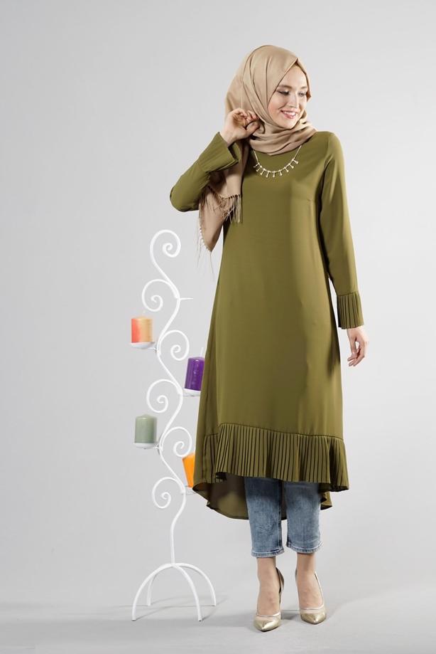 Tesettür giyim  T 287 Hewes Line Pilise Detaylı Tunik - TRENDTESETTÜR