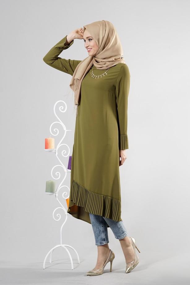 Tesettür giyim  T 287 Hewes Line Pilise Detaylı Tunik - TRENDTESETTÜR