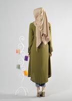 Tesettür giyim HAKİ T 287 Hewes Line Pilise Detaylı Tunik
