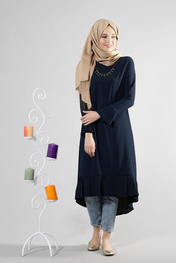Tesettür giyim  T 287 Hewes Line Pilise Detaylı Tunik - TRENDTESETTÜR