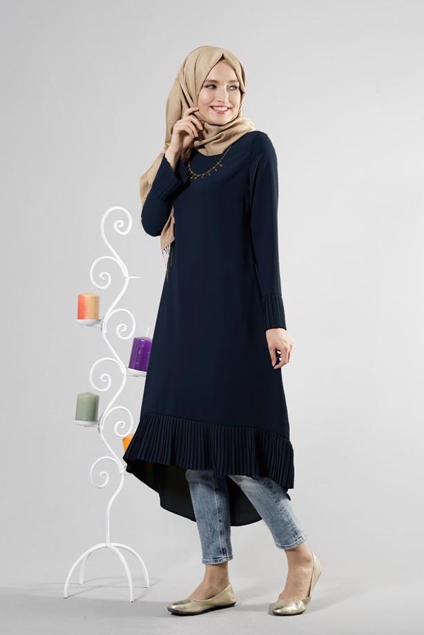 Tesettür giyim  T 287 Hewes Line Pilise Detaylı Tunik - TRENDTESETTÜR