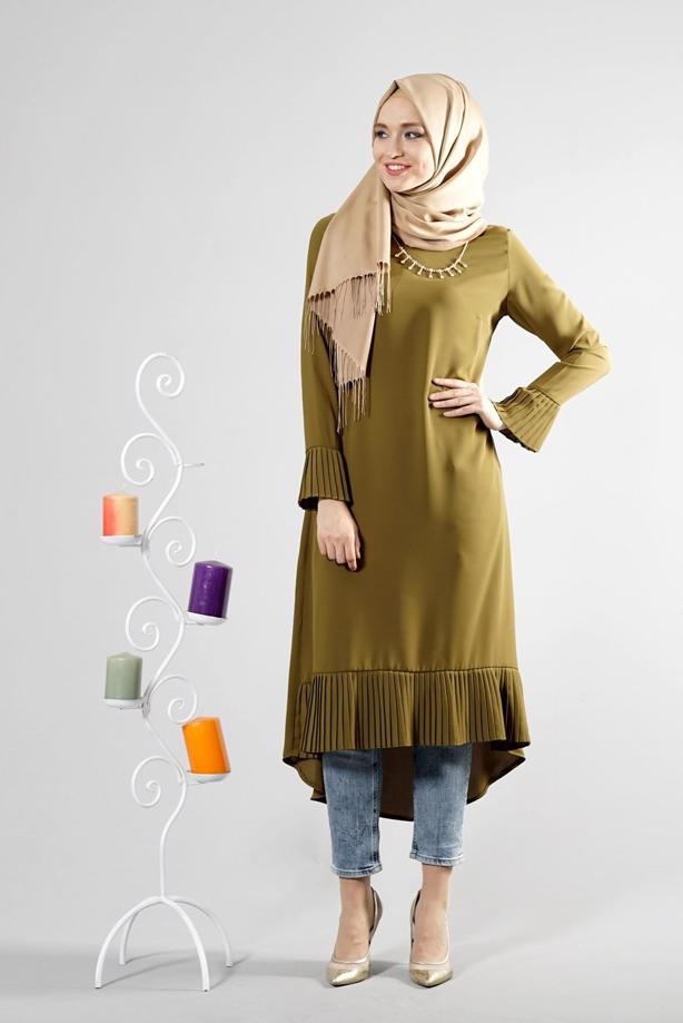 Tesettür giyim  T 287 Hewes Line Pilise Detaylı Tunik - TRENDTESETTÜR