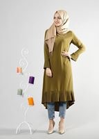 Tesettür giyim SARI T 287 Hewes Line Pilise Detaylı Tunik