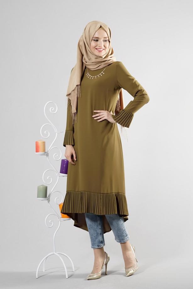 Tesettür giyim  T 287 Hewes Line Pilise Detaylı Tunik - TRENDTESETTÜR
