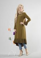 Tesettür giyim SARI T 287 Hewes Line Pilise Detaylı Tunik