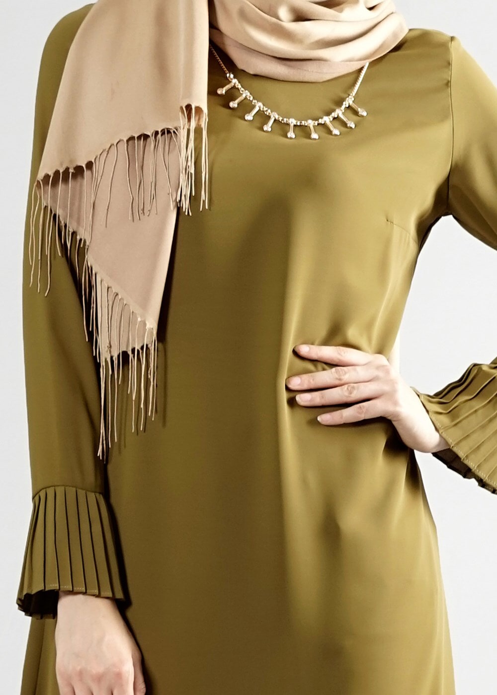 Tesettür giyim SARI T 287 Hewes Line Pilise Detaylı Tunik