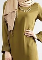 Tesettür giyim SARI T 287 Hewes Line Pilise Detaylı Tunik