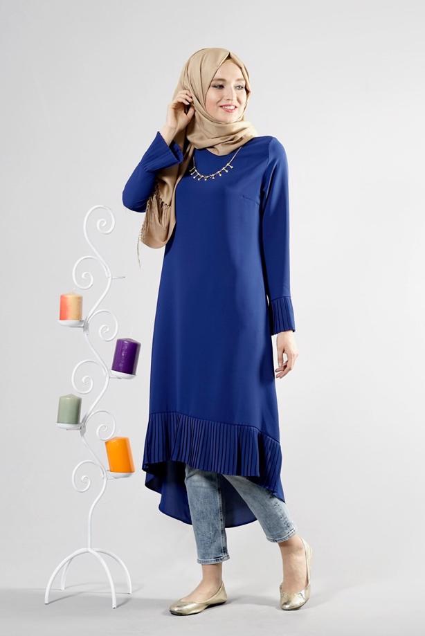 Tesettür giyim  T 287 Hewes Line Pilise Detaylı Tunik - TRENDTESETTÜR
