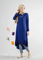 Tesettür giyim LACİVERT T 287 Hewes Line Pilise Detaylı Tunik