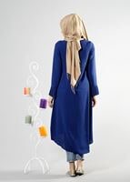 Tesettür giyim LACİVERT T 287 Hewes Line Pilise Detaylı Tunik