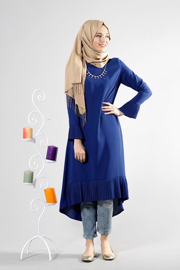 Tesettür giyim  T 287 Hewes Line Pilise Detaylı Tunik - TRENDTESETTÜR
